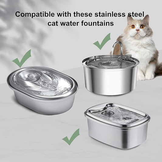 Cat Water Fountain Filters, Compatible with Stainless Steel Pet Fountain 8 Filters with 8 Sponges Replacement Filters for Cat Fountain (8 Filters& 8 Sponges)