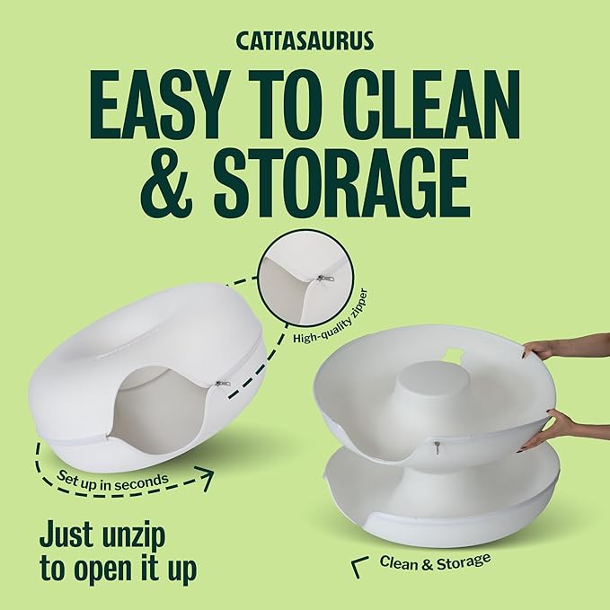 Cattasaurus Peekaboo Cat Cave, Extra Spacious for Multiple & Large Cats 15+ lbs, Scratch Detachable Cat Beds for Indoor Cats, Washable Tunnel Bed, Comfy Donut Tunnel (White, Jumbo)