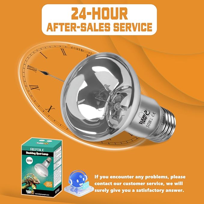 LUCKY HERP Heat Lamp Bulbs, UVA Intense Basking Spot Light Reptile Heat Lamp(Clear) 50W, Simulated Natural Sunlight Heat Lamp Bulbs for Reptile, Bearded Dragon, Amphibian, Turtle, Snake, Lizard