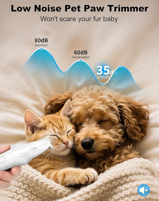 LEYOUFU Dog Paw Trimmer with LED Light, 2 Speed Low Noise Paw Trimmers for Dog's Feet, Cordless Electric Dog Clippers for Grooming Cat Hair Shaver for Paws, Ears, Face, Rump Small Areas(White)