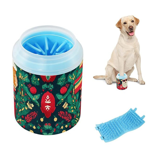 Dog Paw Cleaner Mudbuster Dog Foot Washer for Small Medium Large Dogs Cats Premium Pet Supplies Green Christmas Santa Claus Snowflakes