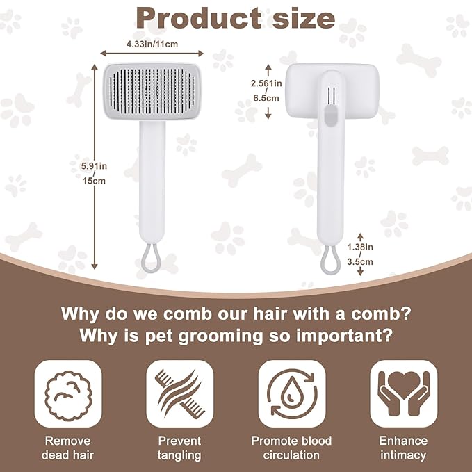 Self Cleaning Deshedding Cat Brush for Dogs & Cats,Adjustable Cat Brushes for Indoor Cats, Easy to Clean Grooming Tool for Long & Short Haired Pets