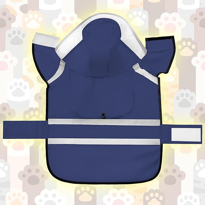 Dog Raincoat, Adjustable Rain Jacket with Hooded Double Layer for Large Medium Small Dogs Puppies, Lightweight Waterproof Rain Coat Poncho with Reflective Stripe Navy,L