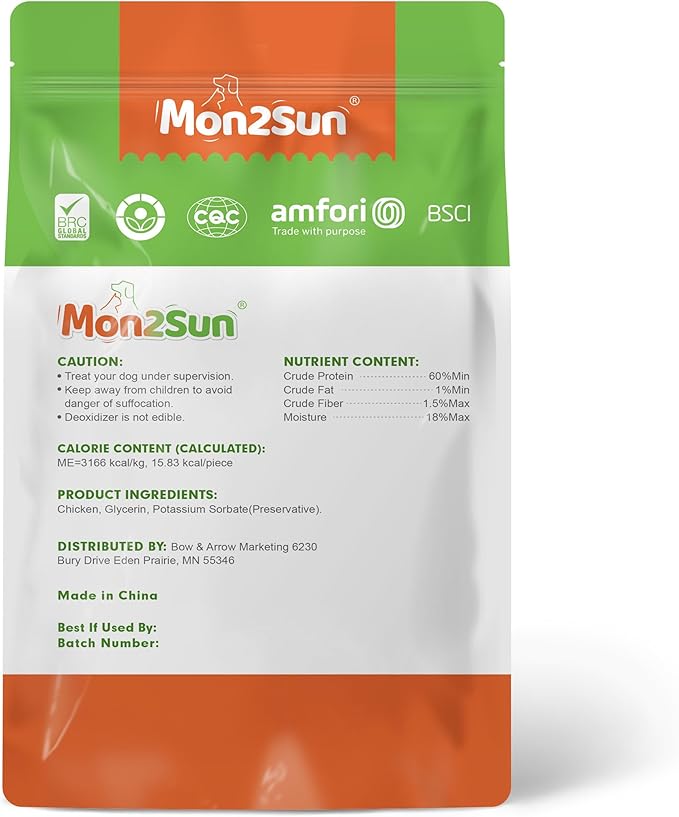 MON2SUN Dog Treats, Chicken Jerky Strips for Small Dogs, High Protein & Grain Free Snacks, Easy to Digest Training Treats (Chicken, 10.58 Ounce -Pack of 1)