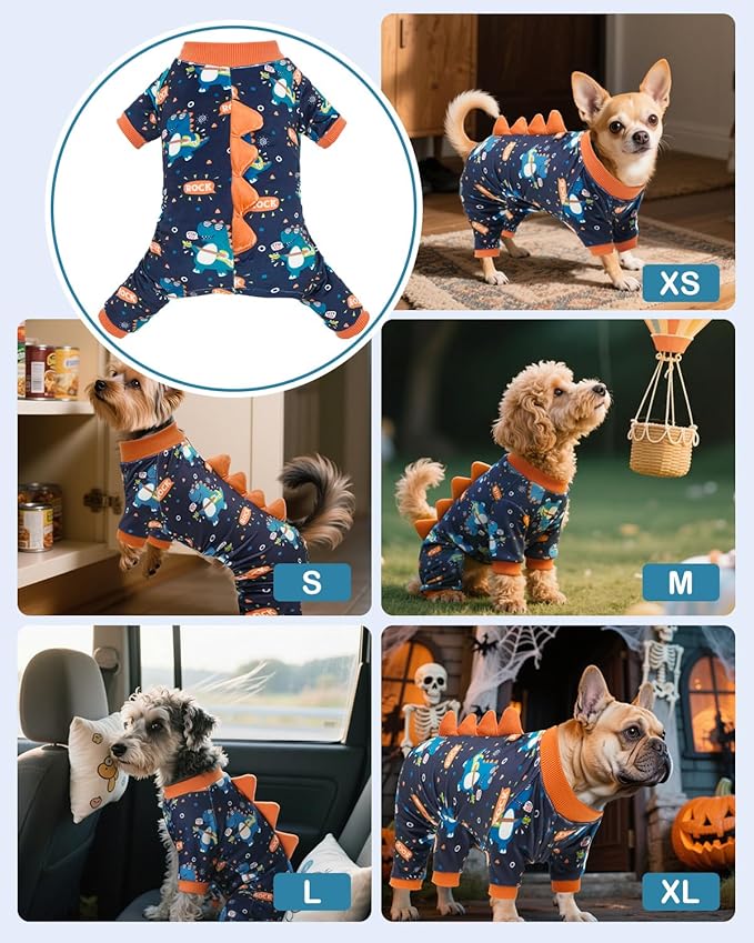 CuteBone Dinosaur Costume Dog Pajamas, Stretchy Spandex Crystal Velvet Sleepwear Coat for Small Dogs, Soft & Warm Pet Outfit Clothes for Cold Weather, Cozy Pullover Design COSP19XL
