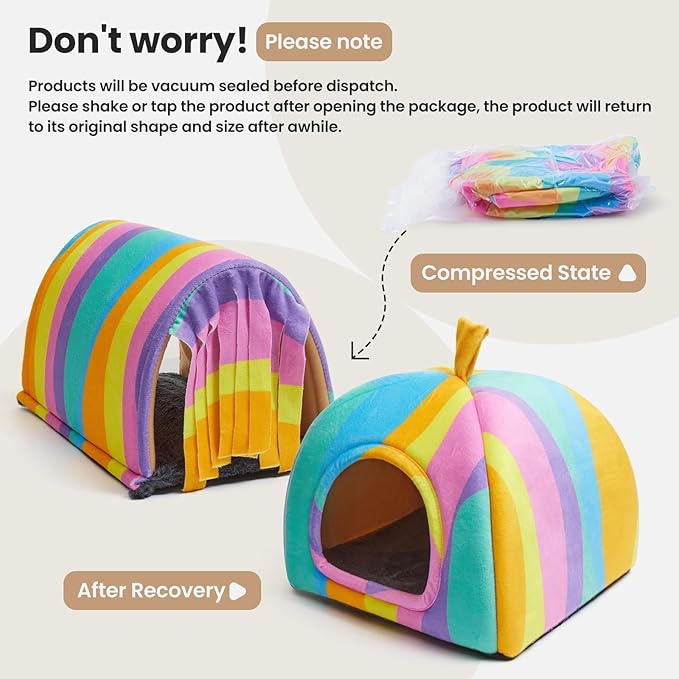 TailoWag Guinea Pig Hideout Soft Large Bed Tunnel with Door Curtain 2 Pack Guinea Pig Toys Set Bunny Bed Cage Accessories for Small Animals (Rainbow)