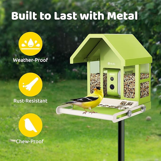 Birdfy Smart Bird Feeder with Camera, Durable Metal Feeders for Outdoors, Auto-Identify & Record Video, Instant Alert, Live Bird Watching Camera Solar, Gifts for Backyard Birder (AI Lifetime Free)