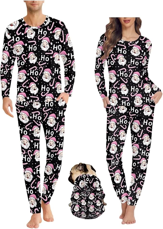 Christmas Family Pajamas Matching Sets with Pockets Dog Costumes for Small Dogs Long Sleeve Sleepwear Plus Size