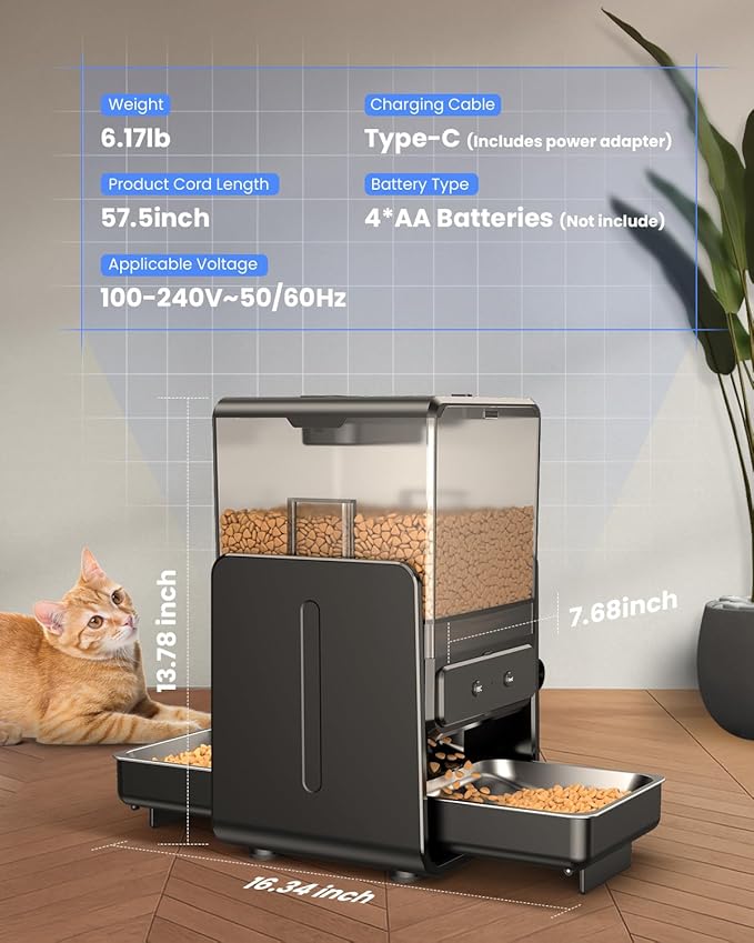 CityFlee Automatic Cat Feeder with 5G WiFi for 2 Cats, Adjustable Height for Small Pets, Dual Bowls, 20 Cups/5L Dry Food Auto Pet Dispenser, Voice Record, Timed Cat Feeder with APP Control
