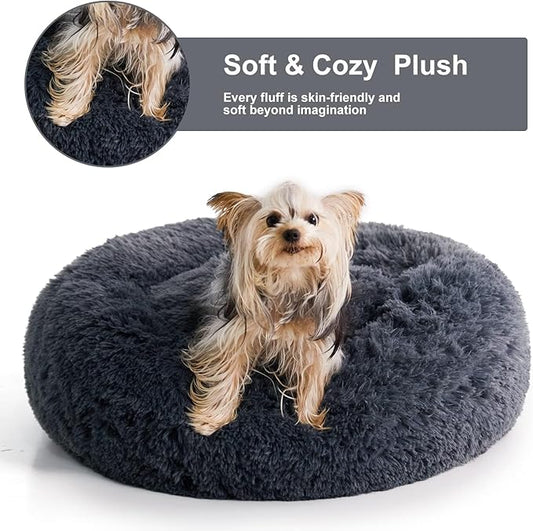 WNPETHOME Calming Dog Beds for Large Dogs, Anti-Anxiety Donut Large pet Bed, Fluffy Faux Fur Plush Pet Bed,Warming Cozy Soft Round Lagre Bed for Jumbo Dogs, Cat Cuddler Cushion Bed