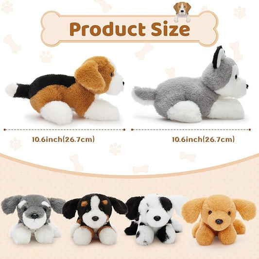 Tezituor 6 Pcs Bulk Stuffed Animals, 11" Fluffy Assorted Stuffed Puppy Plush Toys for Kids, Dog Doll Set for Dog Themed Party Favors Gift (Lying)
