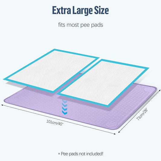 Pee Pad Holder for Dogs, 40" x 28" Silicone Pee Tray Mat Leak-Proof, High Edge, No Spill Pet Pad Holder for Puppy, Cat, Rabbit, Training Pads for Floor Protection, No Pee Pads (Purple)