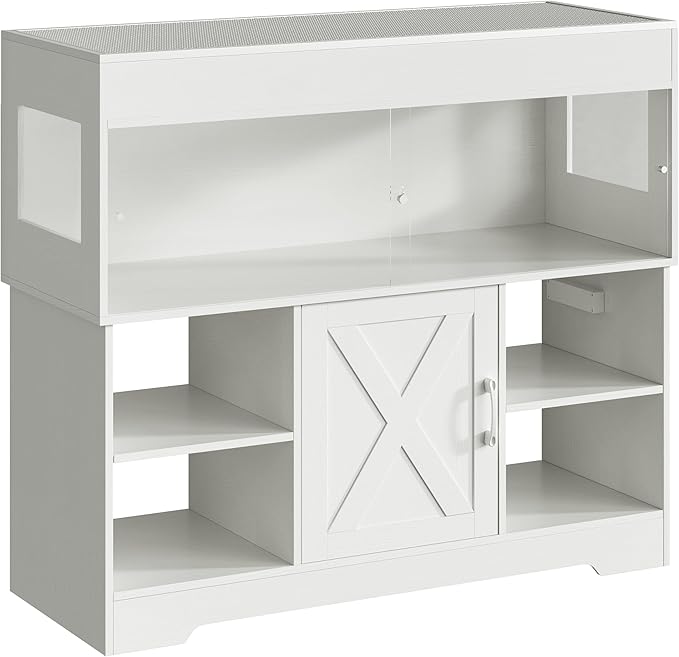 Herture 60 Gallon Reptile Tank with Stand, Terrarium Tank with Storage Cabinet, for Lizards, Skinks, Snakes, Sliding Acrylic Doors, Mesh Top, Built-in Power Outlet White PX02RTW