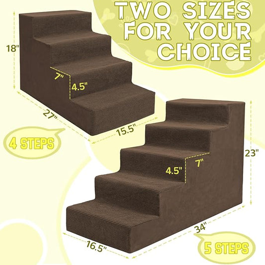 Niubya Dog Stairs for Small Dog and Cats,23”H Non-Slip Bottom Pet Steps for High Beds and Couch,High-Density Foam Pet Stairs Brown,5 Steps