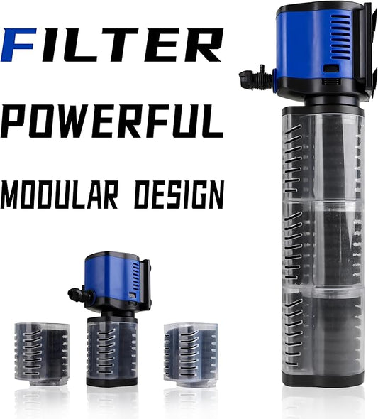 COOSPIDER Aquarium Filter Pond Filter for 100-300 Gallon, 660GPH Powerful Filtration Pump, Submersible Canister Filters for Fish Tank, Turtle Tank, Cold Plunge, Ice Bath Tub, Wavemaker, Oxygen Supply