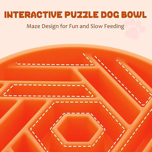 WHIPPY Slow Feeder Dog Bowl, Puzzle Maze Design to Slow Down Eating, 3-Cup Capacity, Anti-Gulping Food Bowl for Medium & Large Dogs,Orange
