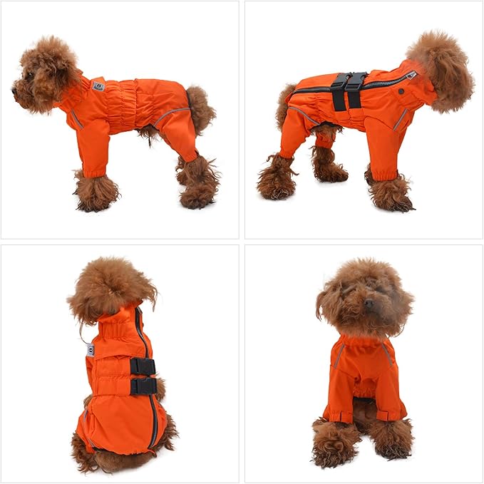 Dogs Waterproof Jacket, Lightweight Waterproof Jacket Reflective Safety Dog Raincoat Windproof Snow-Proof Dog Vest for Small Medium Large Dogs Corgis Dachshund Orange D-S