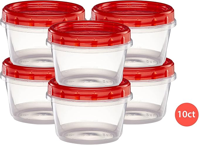(16 Ounce 10 Pack) Twist cap Containers Clear Bottom With Red Top Screw on Lids Twist Top Food Storage Freezer Containers