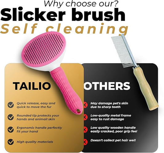 Dog & Cat Brush, Soft Self Cleaning Slicker Brush, Skin-Friendly Upgraded Dog Brush for Shedding, Massaging, and Grooming – Perfect for Long & Short Coats (Pink)