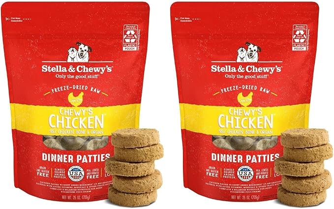 Stella & Chewy's Freeze-Dried Raw Dinner Patties - Chicken Recipe - High Protein Grain-Free Puppy & Dog Food - Perfect for Picky Eaters - 25 oz (Pack of 2)