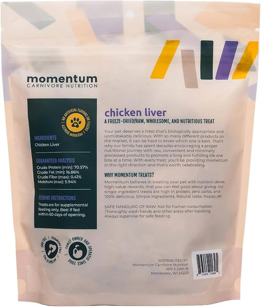 Momentum Carnivore Nutrition Freeze-Dried Chicken Liver Dog Treats & Cat Treats – Single-Ingredient, High-Protein, Grain-Free, Naturally Flavorful – Made in USA – 3.5 oz Bag