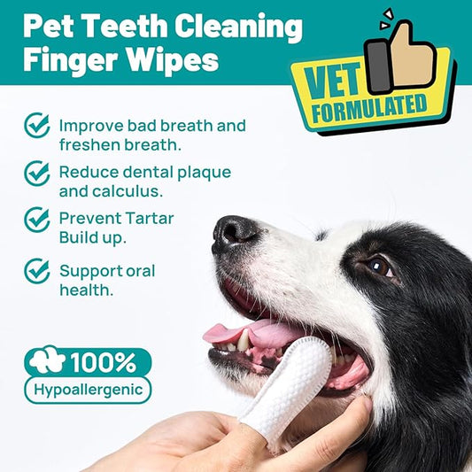 Teeth Cleaning Wipes for Dogs & Cats, Dog Finger Toothbrush Wipes, Dog Dental Care Finger Wipes, Dog Tooth Brushing Kit, Remove Plaque & Tartar Buildup, Fresh Breath (50 PCS, Honey)