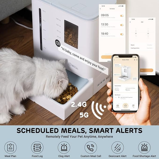 iPettie FW54 5G/2.4GHz WiFi Automatic Feeder and Waterer 2-in-1 Set for Pets, 300 oz Large Capacity for 2 Weeks, Perfect for Working Parents