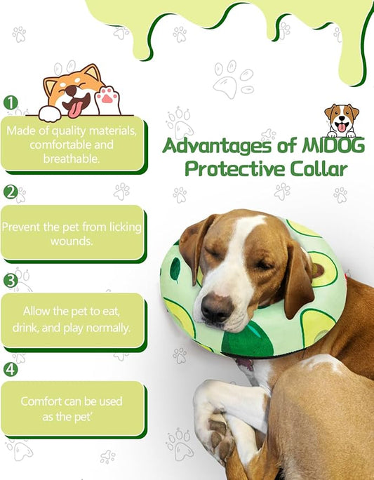 MIDOG Inflatable Dog Cone Alternative for After Surgery - Soft Protective Donut Collar Prevents Licking, Comfortable Recovery E-Collar Alternative for Small Medium Large Dogs (Avocado,M)