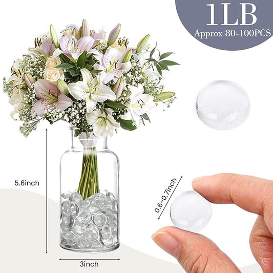 FUTUREPLUSX 1LB Clear Flat Glass Marbles, Vase Filler Glass Pebbles Floral Beads Table Aquarium Gravel Decoration DIY Craft