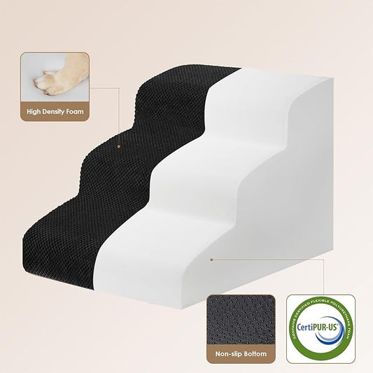 EHEYCIGA Curved Dog Stairs Ramp for Small Dogs 15.7" H, 3-Step Dog Steps for Couch Sofa and Chair, Pet Stairs for Cats, Non-Slip Balanced Pet Steps Indoor, Black