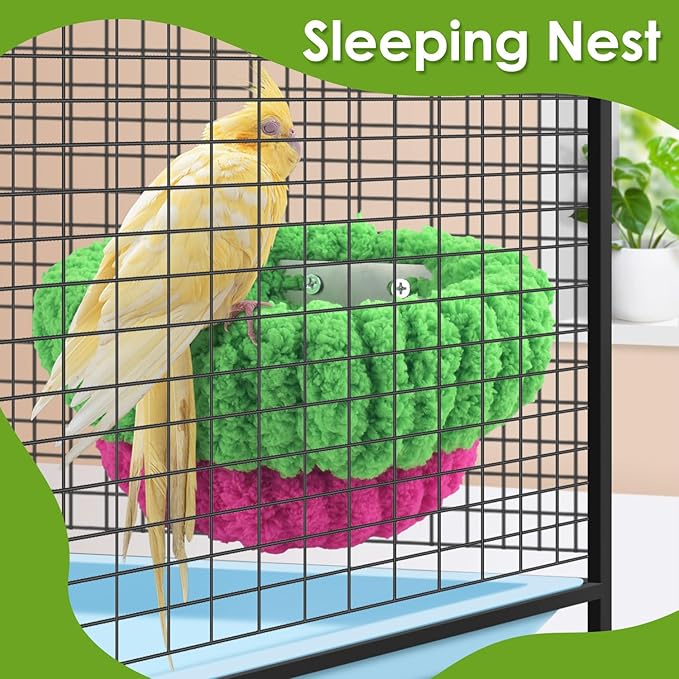 KATUMO Bird Nest, Small Parrot Breeding Bed for Budgie, Parakeet, Cockatiel, Conure, Lovebird, Canary, Finch Birds (Green/Rose, Large)