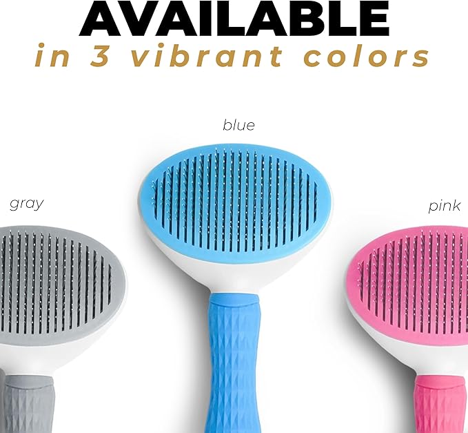 Dog & Cat Brush, Soft Self Cleaning Slicker Brush, Skin-Friendly Upgraded Dog Brush for Shedding, Massaging, and Grooming – Perfect for Long & Short Coats (Blue)