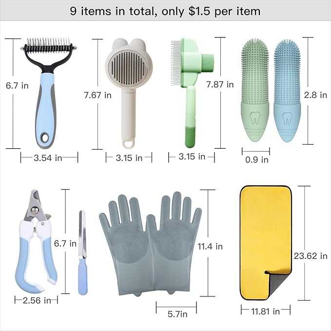 Pet Supplies, Including Cat Dematting Massage Comb,Dog Flea Comb, Puppy Quick-Drying Towel, Special Silicone Toothbrush, Dogs Washing Gloves, Dog & Cat Pets Nail Clippers and Trimmers,Reusable.