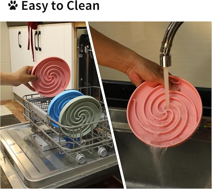 Slow Feeder Dog Bowls, Dishwasher Microwave Safe Silicone Puppy Puzzle Bowl with Non-Slip Design for Eating (Powder Pink)