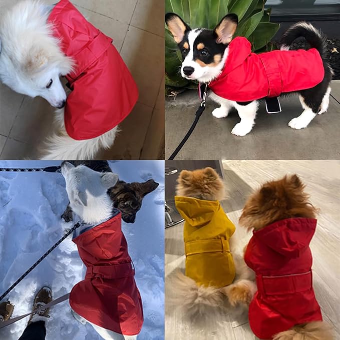 Dog Raincoat Dog Rain Jacket Poncho Waterproof Snowproof Pet Rain Suit Lined Warm Lining Hooded Leash Hole Adjustable for Medium Dogs,Red,XXXL