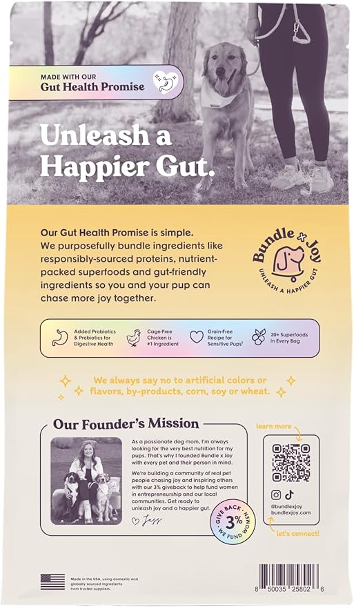 Bundle x Joy Golden Probiotic Dog Food Dry, Chicken, 4lb Bag, Allergy and Gut-Friendly Adult Kibble for Digestive Health with Cage-Free Chicken, 20 Plant Based Superfoods, Beef and Grain Free