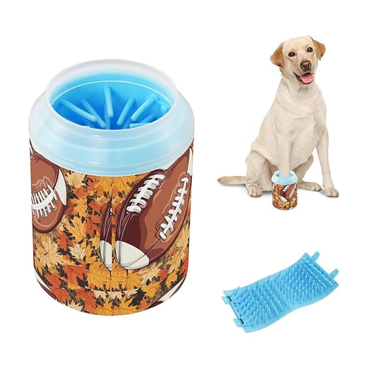Dog Paw Cleaner Cups for Dogs Pets Foot Washer Paw Scrubber for Medium Small Cats Dogs Cleaning Cup Fall Leaves Football