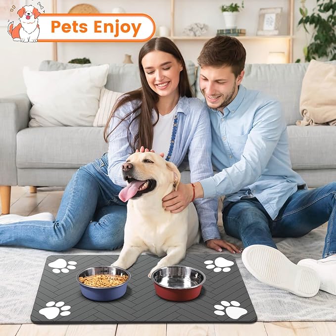 Pet Feeding Mat-Absorbent Pet Placemat for Food and Water Bowl, with Waterproof Rubber Backing, Quick Dry Water Dispenser Mat for Dog and Cat (24"x16", Christmas)