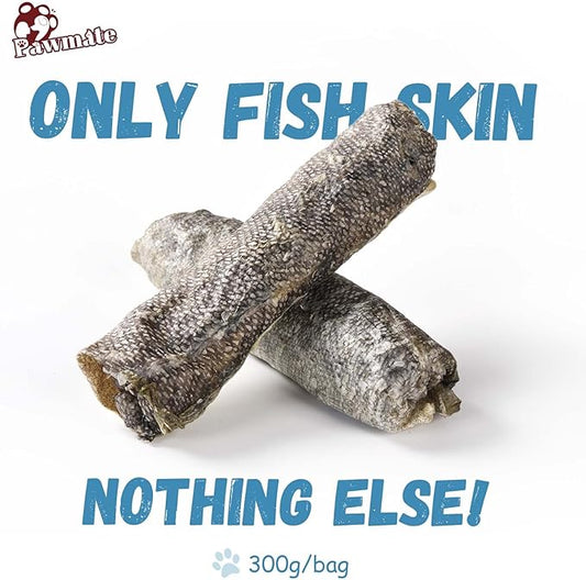 Dog Treats Natural Cod Skin Rolls, Rawhide-Free Chewy Fish Skin Dog Chews for Medium Large Breeds, One-Ingredient Healthy Training Treats Rich in Omega3 & Protein, 10.6 oz