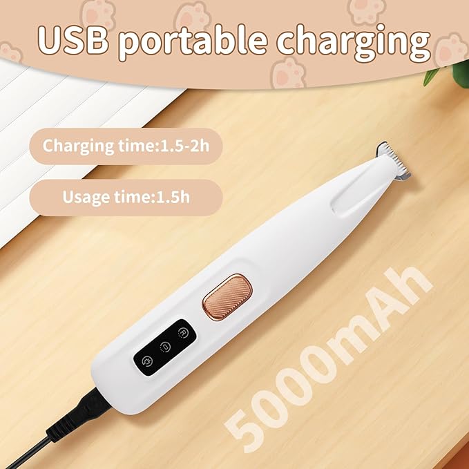 Upgraded Electric Dog Paw Trimmer, Paw Trimmers for Dog's Feet, Rechargeable Pet Shaver with LED Light, Low Noise Pet Hair Clippers for Paws Eyes Ears Face Rump