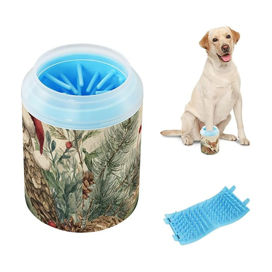 Dog Paw Cleaner Mudbuster Dog Foot Washer for Small Medium Large Dogs Cats Premium Pet Supplies Christmas Deer Owl Pinecorns Beige