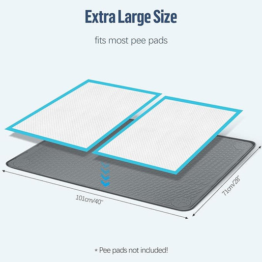 Pee Pad Holder for Dogs, 40" x 28" Silicone Pee Tray Mat Leak-Proof, High Edge, No Spill Pet Pad Holder for Puppy, Cat, Rabbit, Training Pads for Floor Protection, No Pee Pads (Dark Grey)