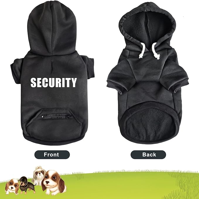 Dog Hoodie Security Glow-in-The-Dark Dog Sweater Sweatshirt Hooded Soft Brushed Fleece Clothes with Dual Pocket Zip Puppy Hoodie for Small Medium Large Dogs Black S