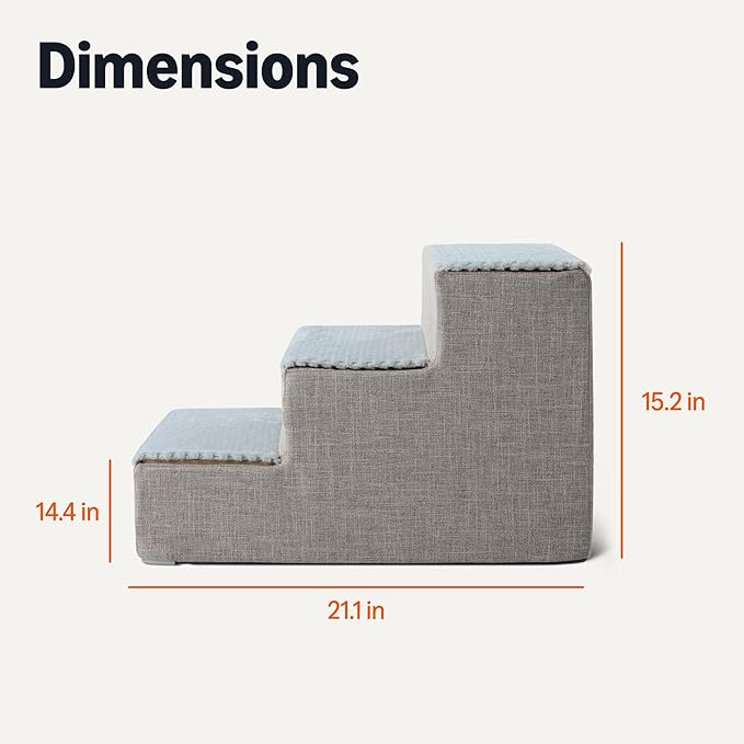 Amazon Basics Dog Steps,14.4" H, 3-Step Dog Stairs for Bed Couch and Sofa, Non-Slip Bottom Pet Stairs for Indoor Dogs and Cats, Grey