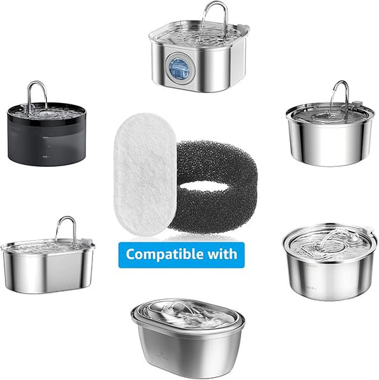 Cat Water Fountain Filter, 24 Pack Cat Fountain Filters, Cat Fountain Replacement Filter for 67oz/2L&108oz/3.2L Stainless Steel Pet Water Fountain (24 Filters & 24 Sponges)