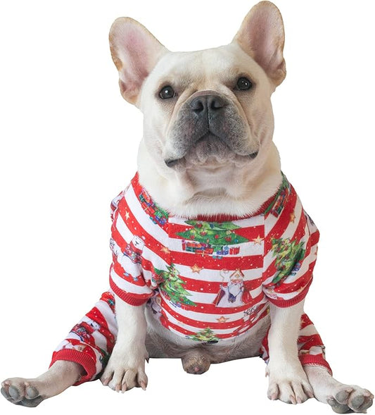 CuteBone Christmas Dog Pajamas Shirt Winter Holiday Cute Pjs Pet Clothes Bodysuit for Doggie Onesies P186XS