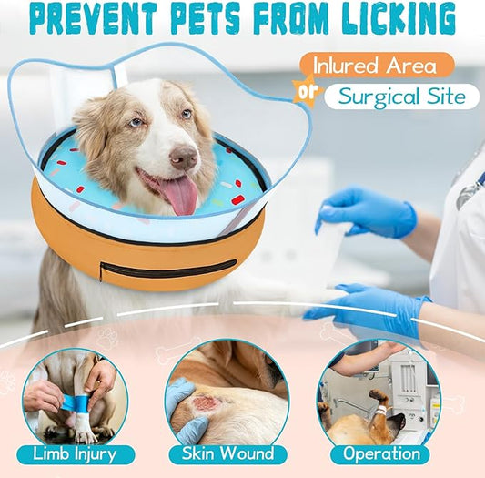 Elevated Inflatable Dog Cone Collar Alternative After Surgery, Dog Donut Collar, Soft Pet Cone to Stop Licking for Small Medium Large Dogs