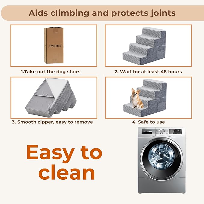 HYLEORY Dog Stairs for Bed 18''H, 4-Step Pet Stairs for Small Dogs Cats, Sturdy Pet Steps with Non-Slip Bottom, Functional Portable Dog Ramp for Couch/Chair/Sofa/Car, Storage Pocket, Light Grey-Grey