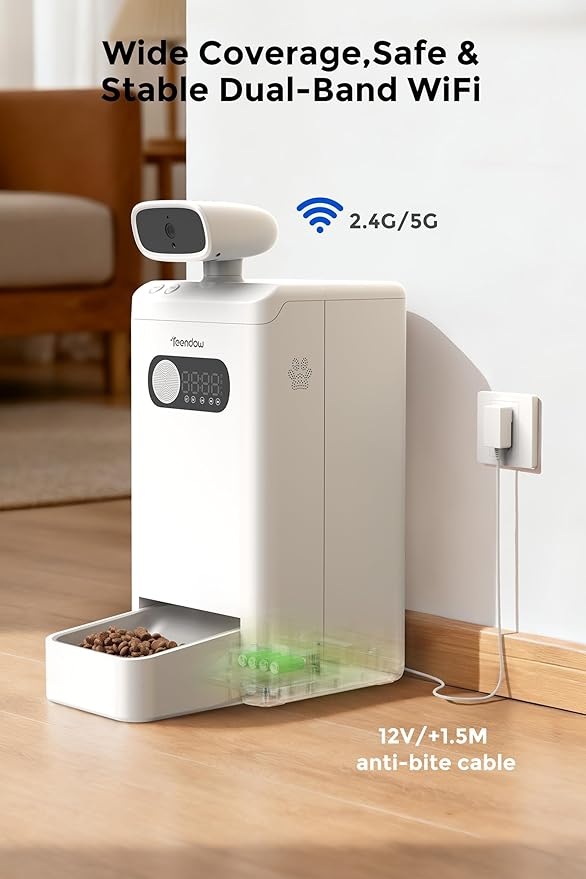 Teendow XLY-M1 Automatic Cat Feeder with Camera, 3.5L Cat Food Dispenser, AI Subscription Pet Feeder 4MP HD Video with Night Vision Timed Feeding Dry Food for Dog APP Control 5G WiFi