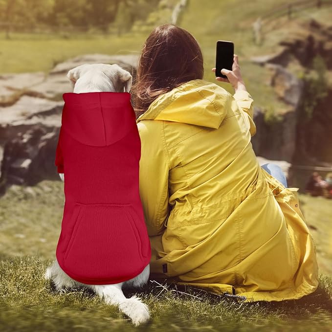 Dog Sweaters for Large Dogs Pet Sweater Solid Soft Brushed Fleece Dog Hoodie Clothes Pet Hoodie Sweatshirt with Pocket(Red-L)